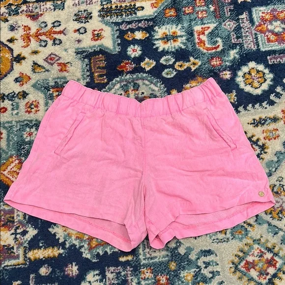 Lilly Pulitzer Pink Linen Pull On High Waist Shorts Size M Barbiecore - Picture 2 of 6